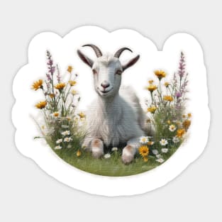 Goat in a field of flowers Sticker